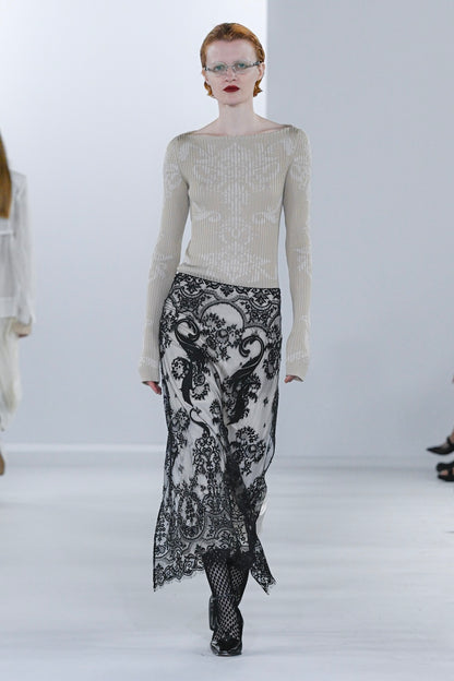 DAMASK PATTERN RIB KNIT TOP - FETICO