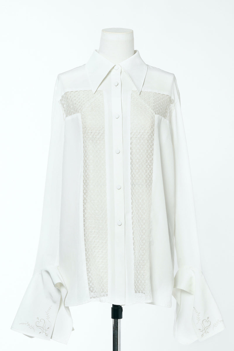 LACE PANELED CREPE SHIRT