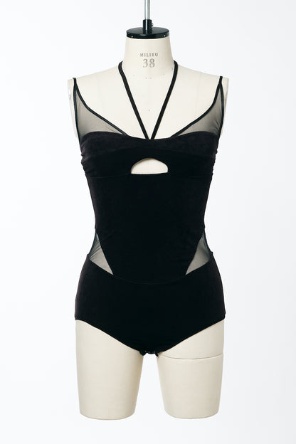 SHEER PANELED VELOUR BODYSUIT - FETICO