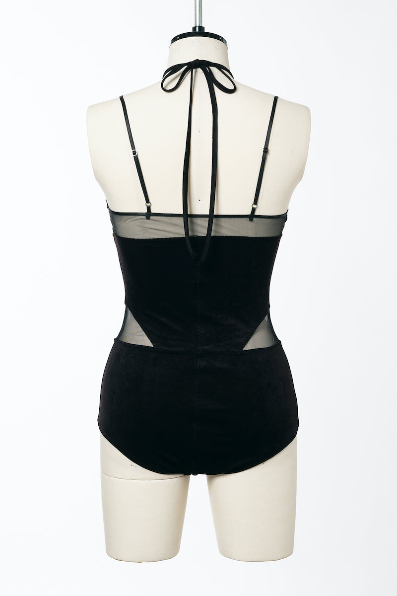 SHEER PANELED VELOUR BODYSUIT - FETICO