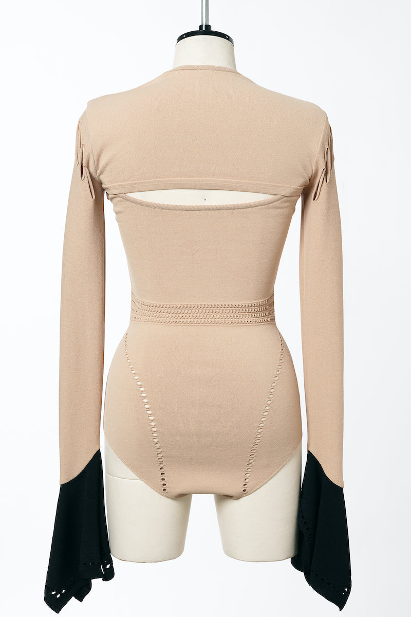 MESH KNIT SHAPED-NECK BODYSUIT - FETICO