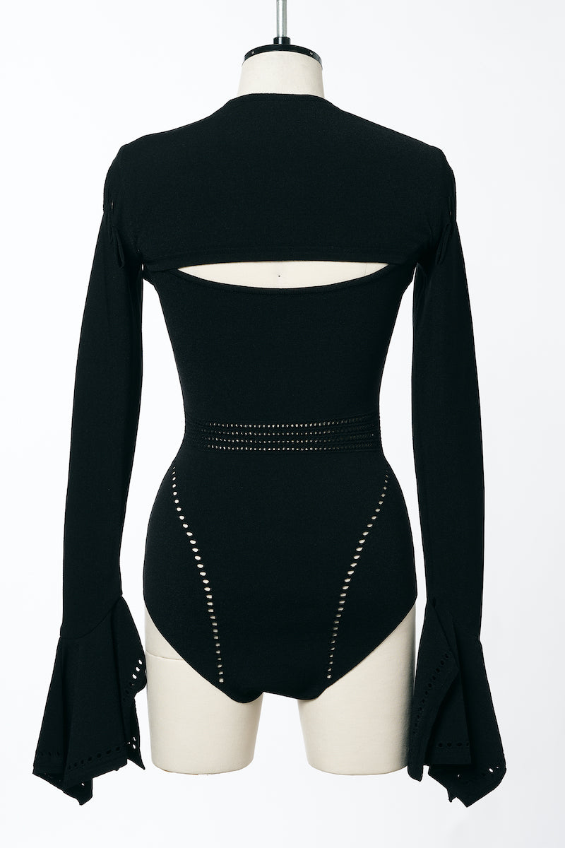 MESH KNIT SHAPED-NECK BODYSUIT - FETICO