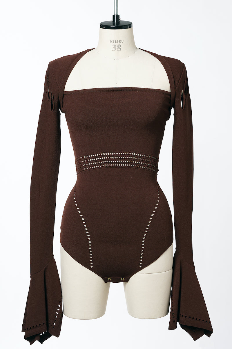 MESH KNIT SHAPED-NECK BODYSUIT - FETICO