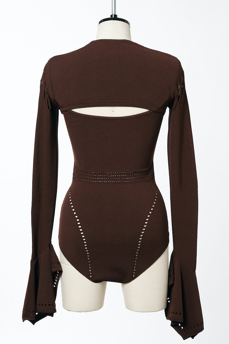 MESH KNIT SHAPED-NECK BODYSUIT - FETICO