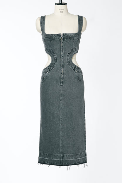 SQUARE-NECK BUSTIER DENIM DRESS - FETICO