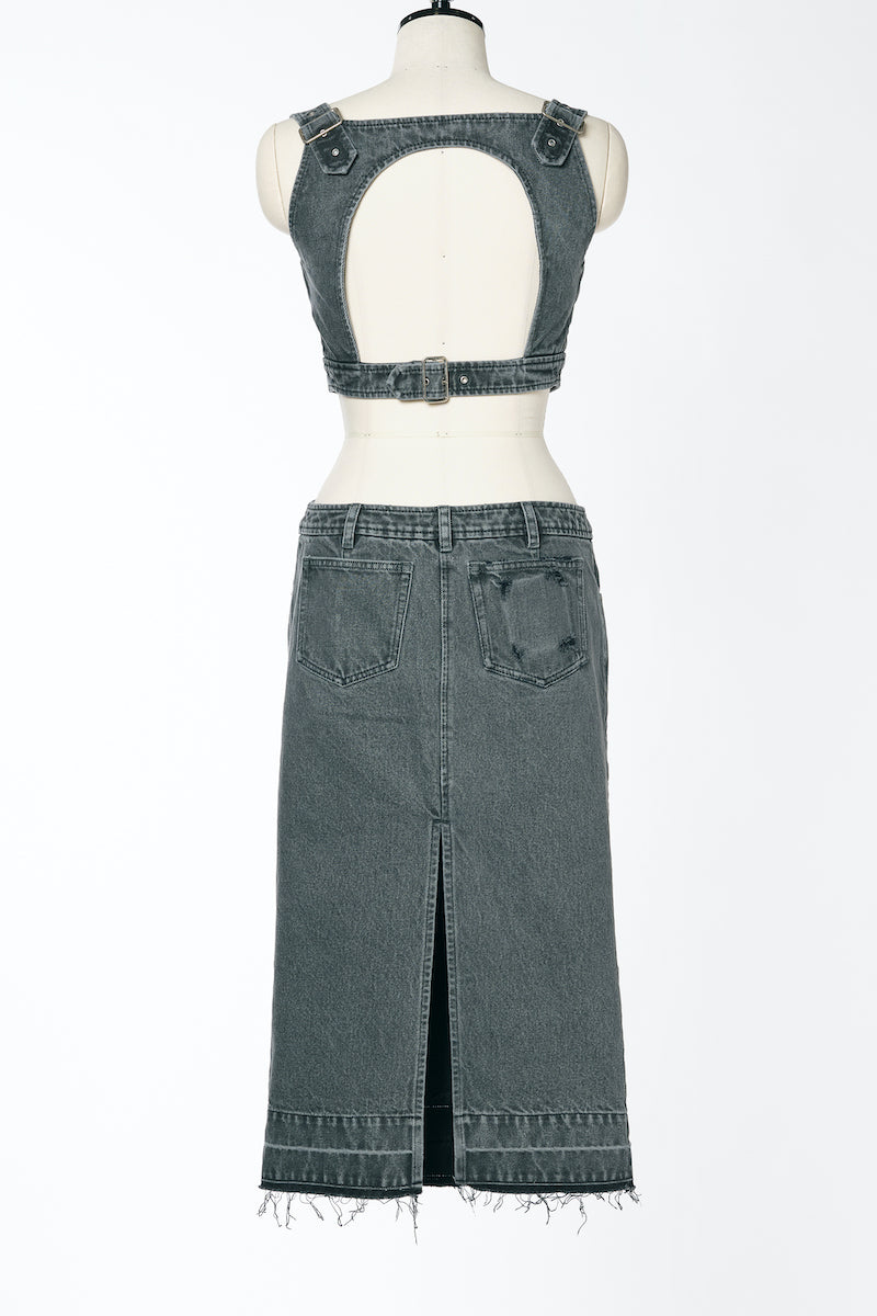 SQUARE-NECK BUSTIER DENIM DRESS - FETICO