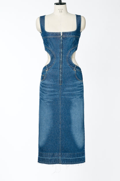 SQUARE-NECK BUSTIER DENIM DRESS - FETICO