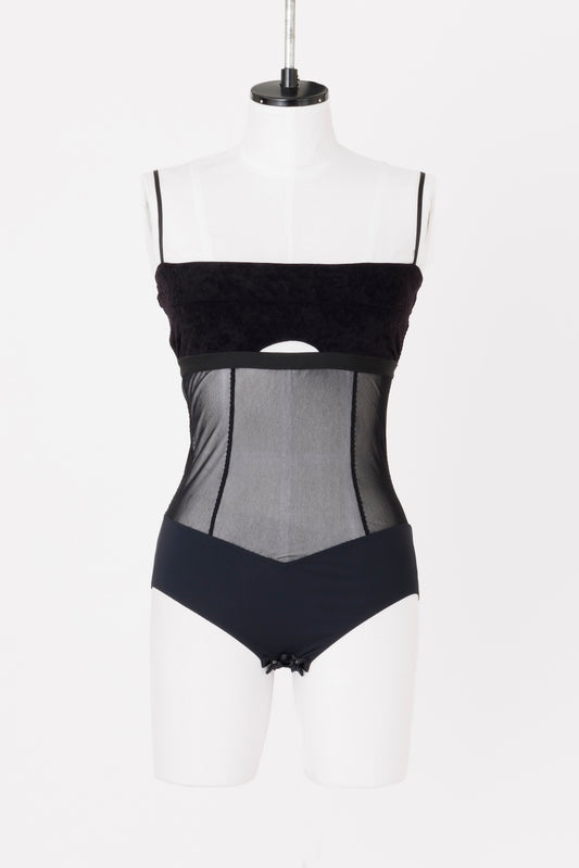 VELVET & MESH COMBINED BODYSUIT - FETICO