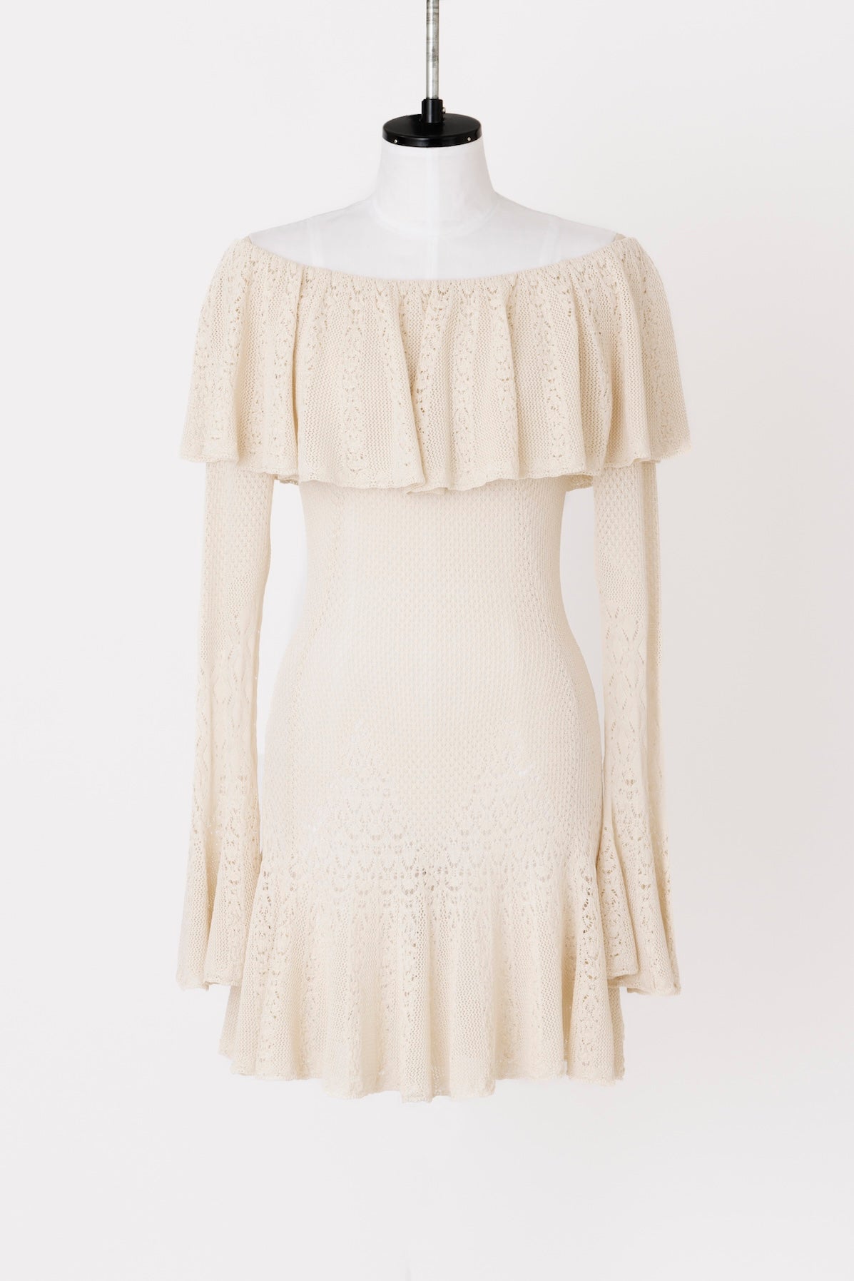 LACE KNIT OFF-SHOULDER MINI DRESS - FETICO