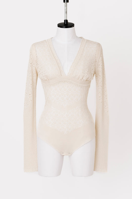 LACE KNIT V-NECK BODYSUITS - FETICO