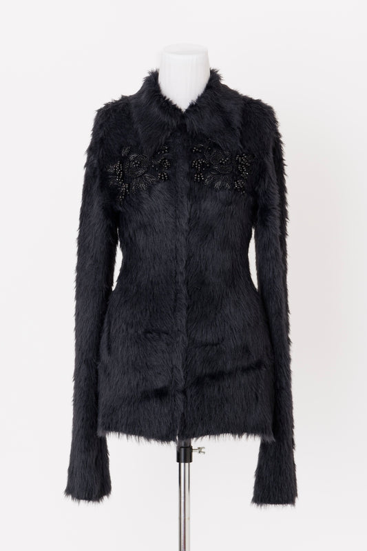 FUR KNIT BEAD EMBROIDERED JACKET - FETICO