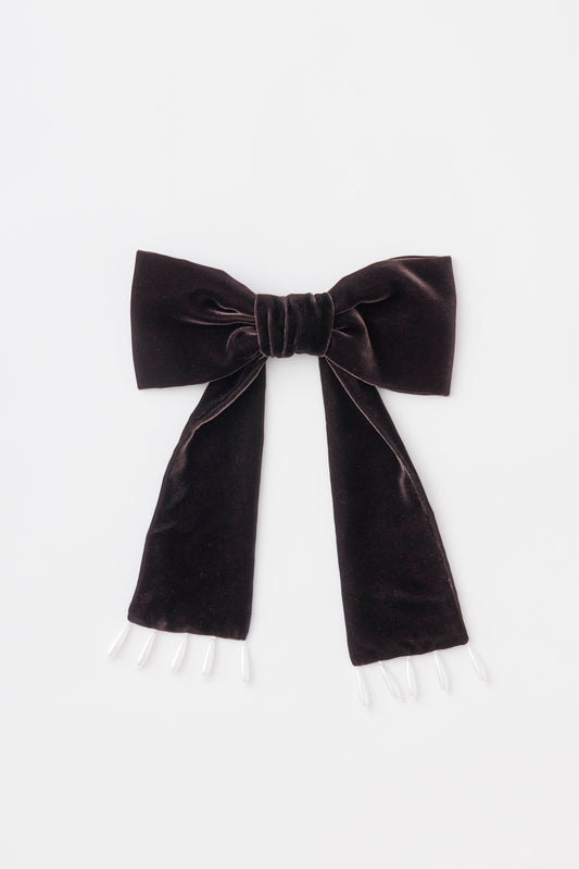 VELVET BOW WITH PEARL HAIR CLIP - FETICO