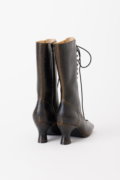 VICTORIAN LACE-UP LEATHER BOOTS - FETICO