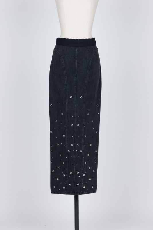 ORGANIC COTTON DENIM LONG SKIRT WITH STUDS - FETICO