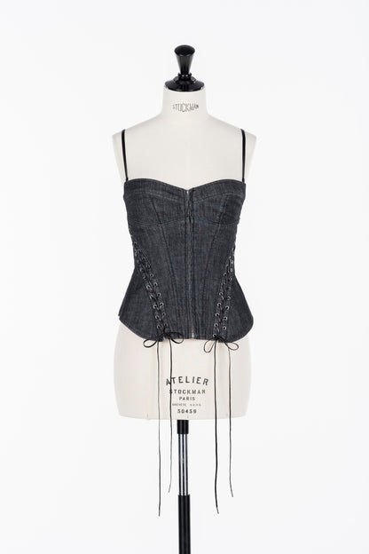 LACE UP DENIM BUSTIER - FETICO