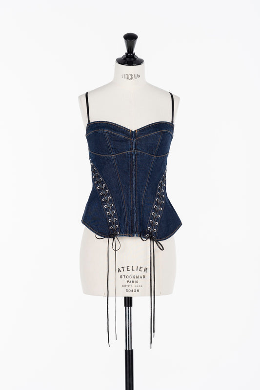 LACE UP DENIM BUSTIER - FETICO