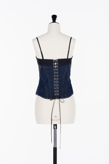 LACE UP DENIM BUSTIER - FETICO