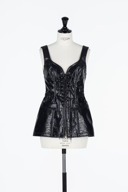 FOIL COATED LACE UP VEST - FETICO