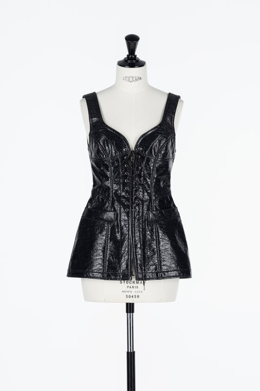 FOIL COATED LACE UP VEST - FETICO