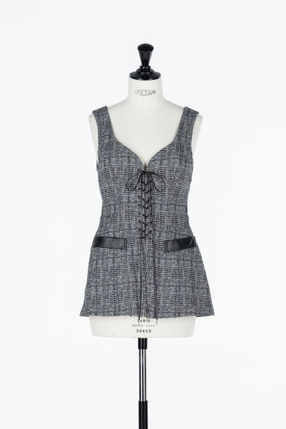 GLEN CHECK LACE UP VEST - FETICO