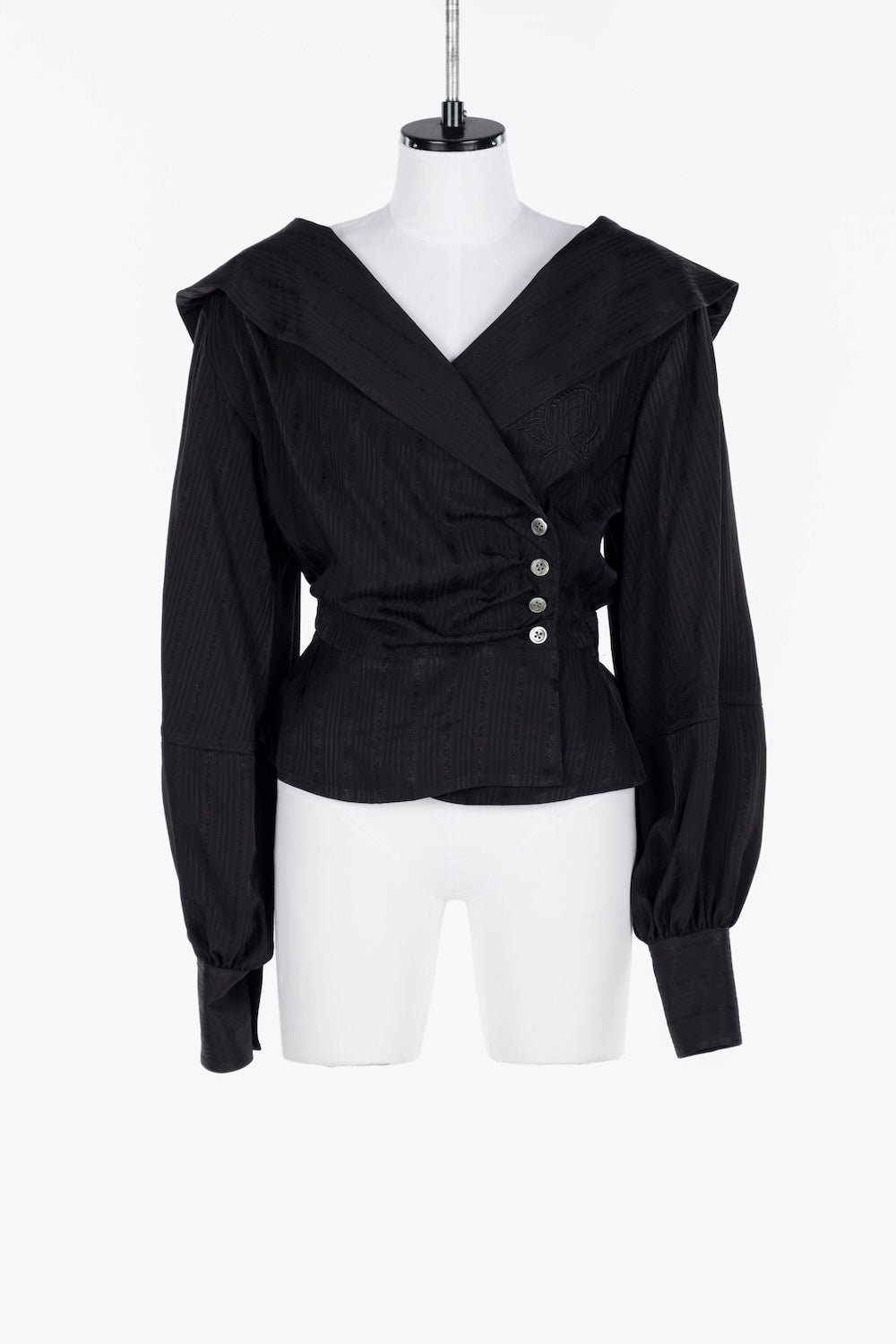 ROSE JAQUARD STRIPE SAILOR COLLAR BLOUSE - FETICO