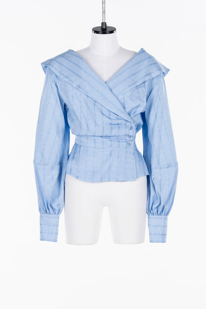 ROSE JAQUARD STRIPE SAILOR COLLAR BLOUSE - FETICO
