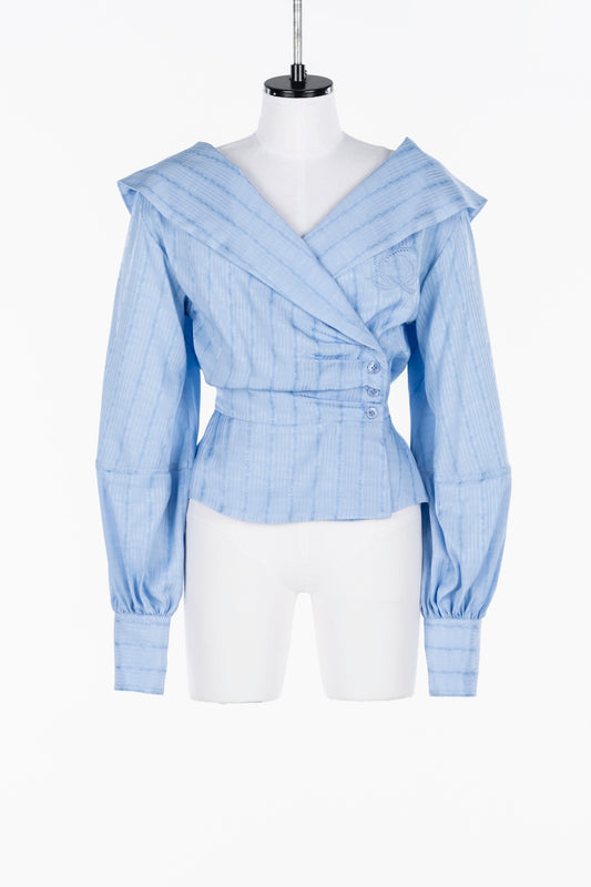 ROSE JAQUARD STRIPE SAILOR COLLAR BLOUSE - FETICO