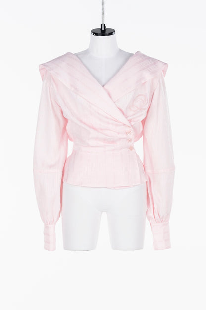 ROSE JAQUARD STRIPE SAILOR COLLAR BLOUSE - FETICO
