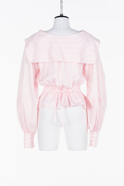ROSE JAQUARD STRIPE SAILOR COLLAR BLOUSE - FETICO