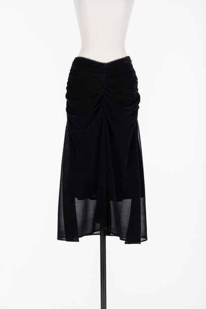 VELVET TULLE GATHERED SKIRT - FETICO