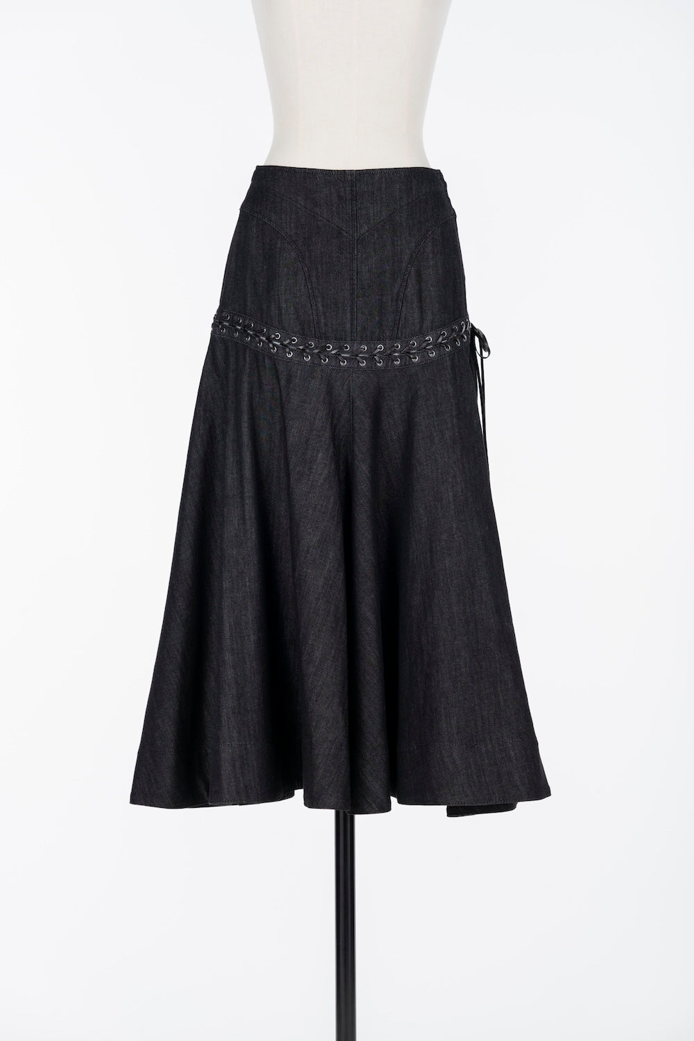 LACE UP DENIM FLARE SKIRT - FETICO