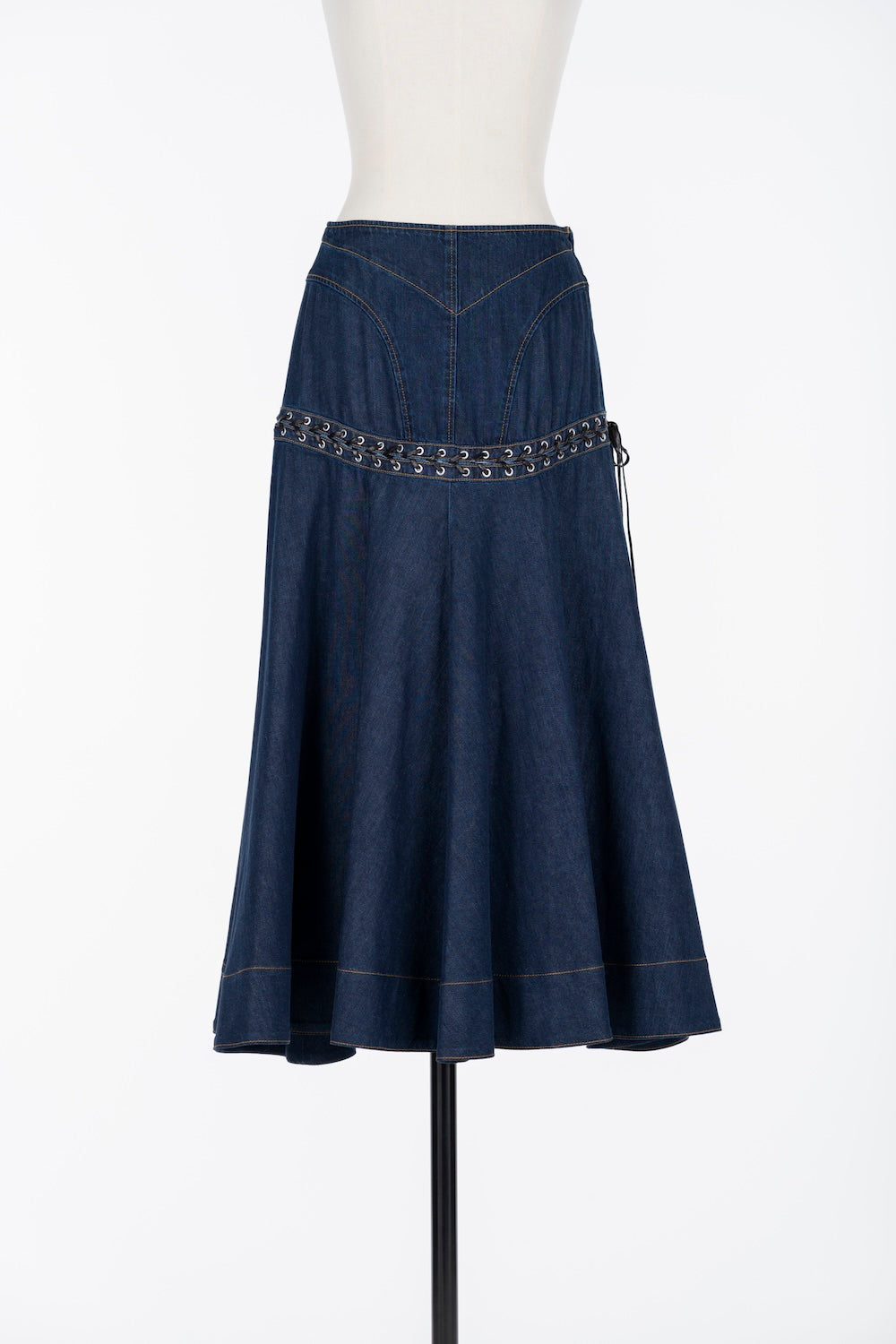 LACE UP DENIM FLARE SKIRT - FETICO