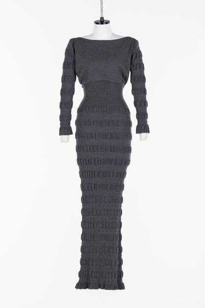 STRIPE KNIT LONG DRESS - FETICO
