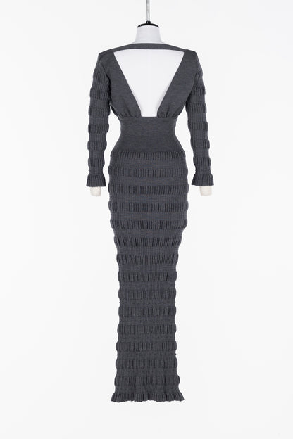 STRIPE KNIT LONG DRESS - FETICO