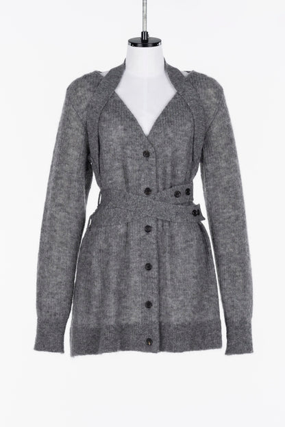 MOHAIR KNIT BELTED CARDIGAN - FETICO