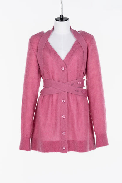 MOHAIR KNIT BELTED CARDIGAN - FETICO