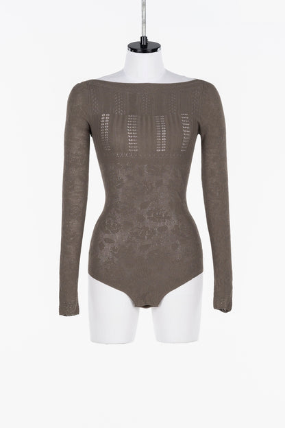 ROSE PATTERN LACE KNIT BODYSUIT - FETICO