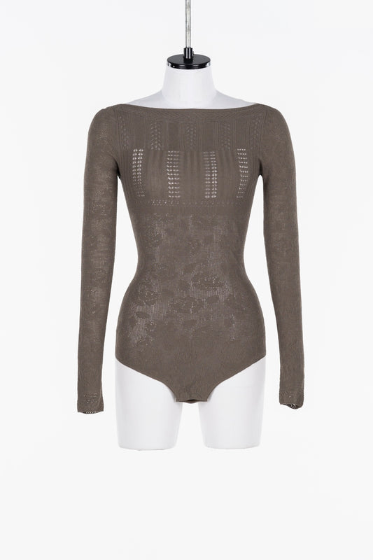 ROSE PATTERN LACE KNIT BODYSUIT - FETICO