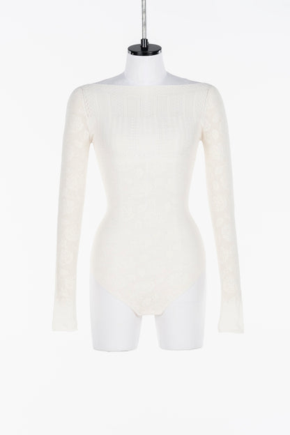 ROSE PATTERN LACE KNIT BODYSUIT - FETICO