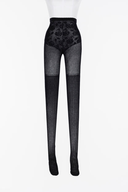 ROSE PATTERN LACE KNIT TIGHTS - FETICO