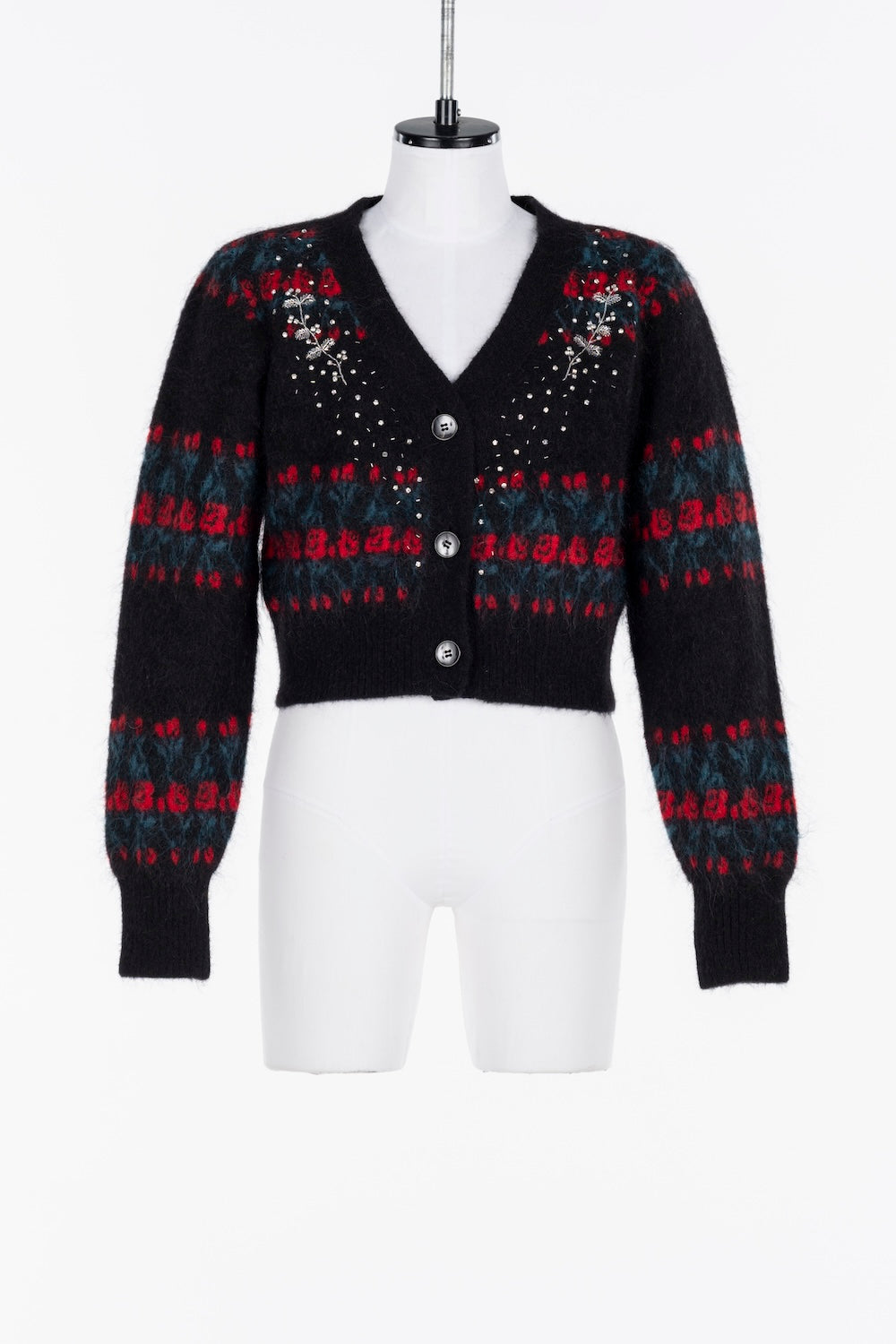 JACQUARD KNIT V NECK CARDIGAN - FETICO