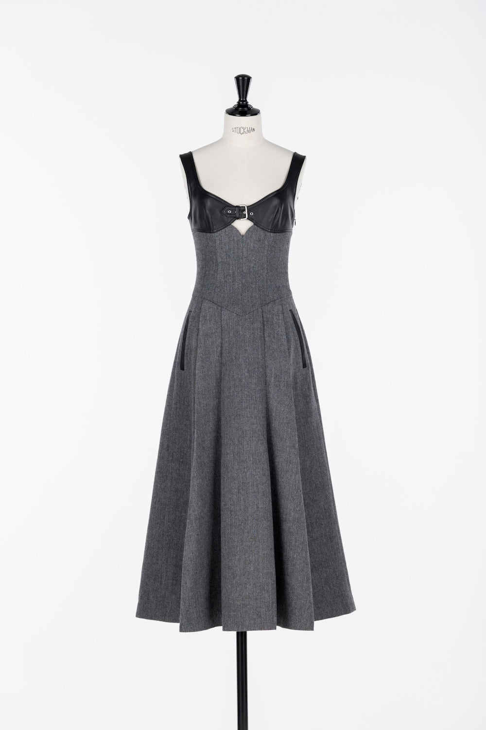 LEATHER PANEL HERRINGBONE DRESS - FETICO