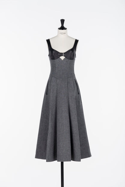 LEATHER PANEL HERRINGBONE DRESS - FETICO
