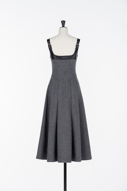 LEATHER PANEL HERRINGBONE DRESS - FETICO