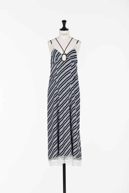 LACE JAQUARD STRIPE SLIP DRESS - FETICO
