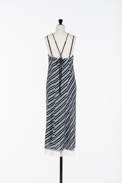 LACE JAQUARD STRIPE SLIP DRESS - FETICO