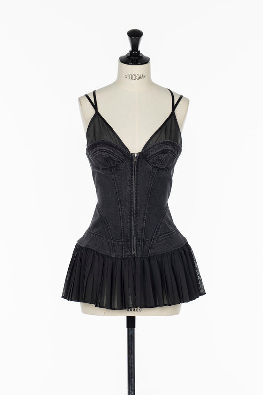 PLEATS COMBINED ORGANIC COTTON DENIM BUSTIER TOP - FETICO