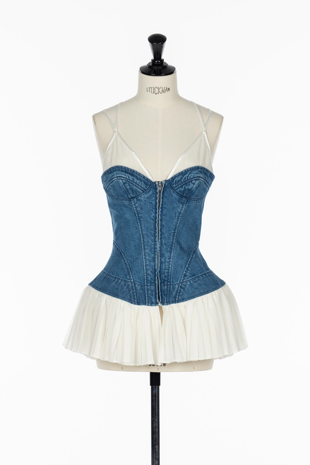 PLEATS COMBINED ORGANIC COTTON DENIM BUSTIER TOP - FETICO