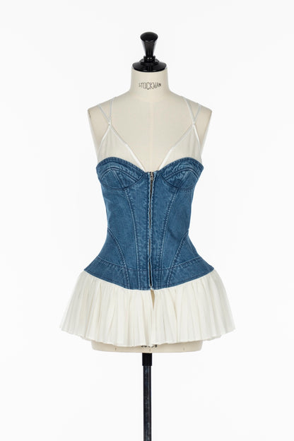 PLEATS COMBINED ORGANIC COTTON DENIM BUSTIER TOP - FETICO