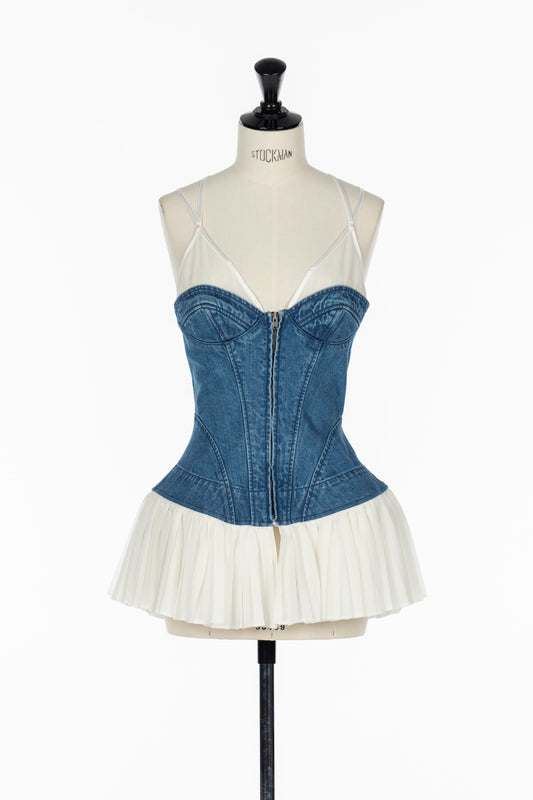 PLEATS COMBINED ORGANIC COTTON DENIM BUSTIER TOP - FETICO